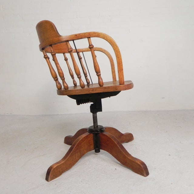 Height-Adjustable Oak Swivel Office Chair, 1930s For Sale - Image 14 of 18
