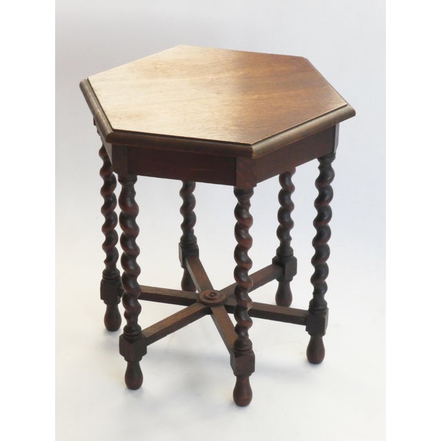 Hexagonal Antique Wooden Barley Twist Table, 1920s For Sale - Image 4 of 7