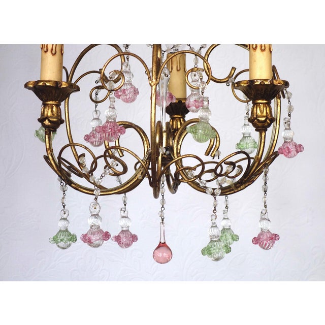 Vintage Metal Murano Glass Flower Chandelier, 1940s For Sale - Image 9 of 10
