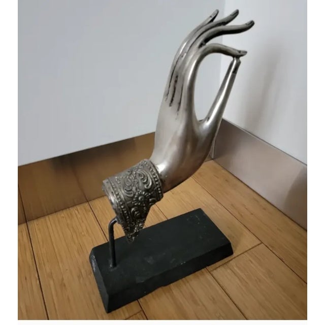 Late 20th Century Vintage Thai Buddha Hand Sculpture on Stand For Sale - Image 5 of 12