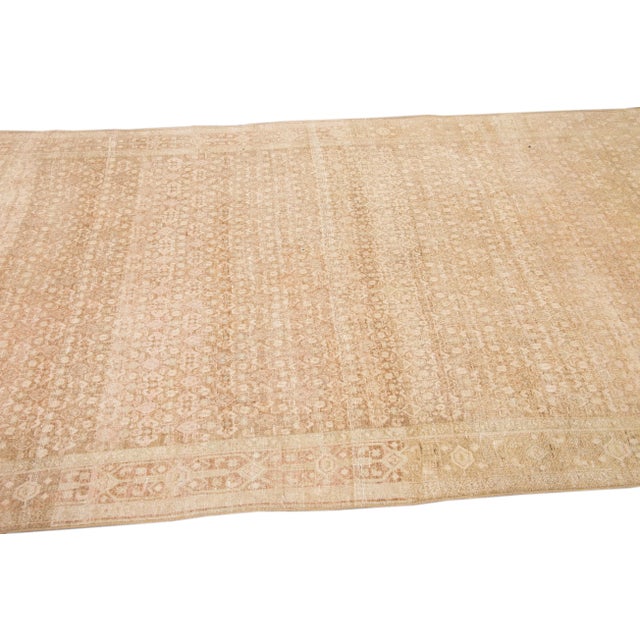 Antique Malayer Handmade Allover Designer Beige Wool Rug For Sale - Image 9 of 10
