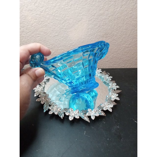 American 1960s Northwood Azure Basket Weave Open Candy Compote For Sale - Image 3 of 6