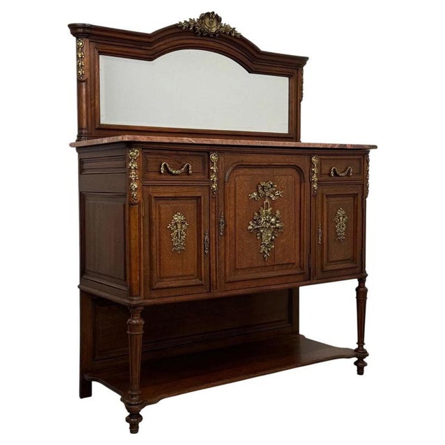 Brown 19th Century Antique French Marble-Top Cabinets with Mirrors, Set of 2 For Sale - Image 8 of 17