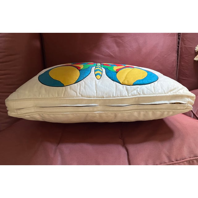 Mid-Century Modern Rectangular Accent Pillow With Quilted Mod Graphic Butterfly Design Circa 1970 For Sale In New York - Image 6 of 9