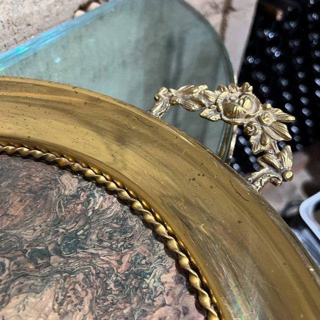Mid-Century Modern European Antique Service Tray Ornate Brass For Sale - Image 3 of 11