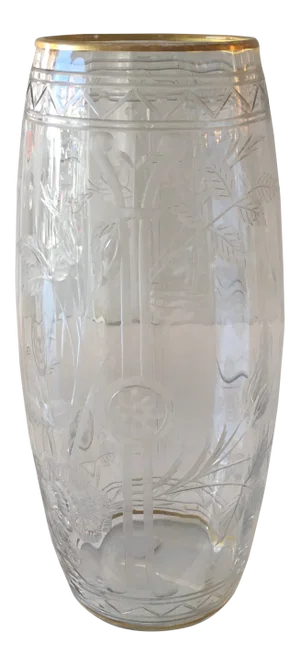 Art Deco Moser Intaglio Cut - Crystal Etched Vase