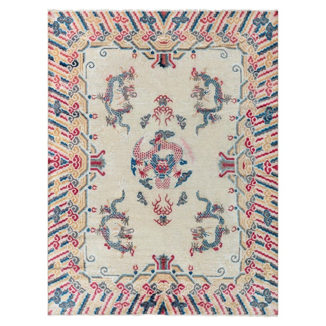 Antique Chinese Silk Dragon Rug Doris Leslie Blau For Sale
