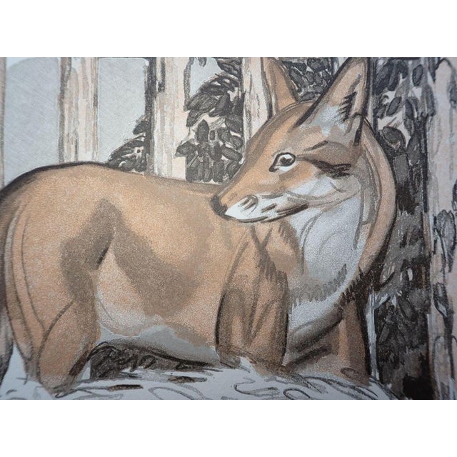Paul jouve (1878-1973) the fox near the fence woodcut, on rives paper sheet dimensions: approximately 38 x 28 cm image...