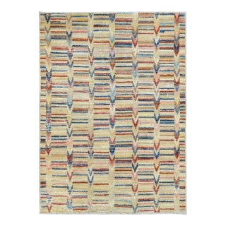 Modern Multicolor Hand Knotted Wool Rug For Sale
