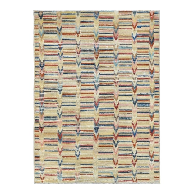 Modern Multicolor Hand Knotted Wool Rug For Sale