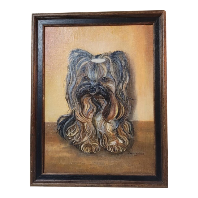 Vintage Dog Portrait Oil Painting, Yorkshire Terrier "Yorkie" Signed & Framed 1975 For Sale