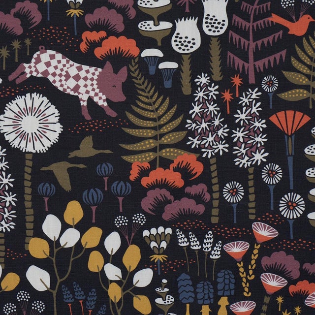 Borastapeter Boråstapeter Hoppmosse Fabric In Midnight For Sale - Image 4 of 5