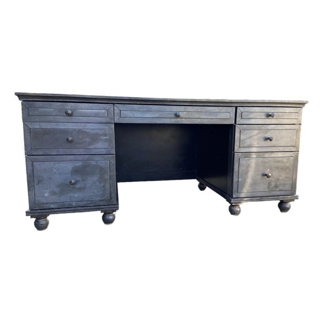Rh Restoration Hardware Annecy Metal Wrapped Zinc Desk With Patina For Sale