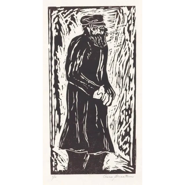 Figurative Anne Bernstein Fisherman Woodcut Print For Sale - Image 3 of 3