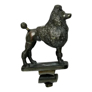 Circa 1940s Art Deco Small Bronze Model Poodle Dog Classic Car Mascot