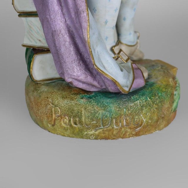 Large 21" French Paul Duboy Bisque Porcelain Polychromed Scholar Figure C1890 For Sale - Image 9 of 15
