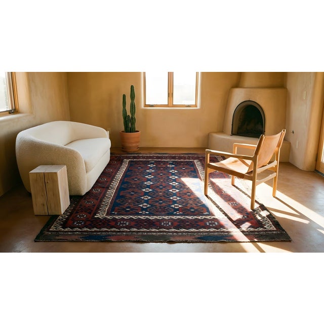 1890s Red Wine Geometric Tribal Antique Balouch Turkman Rug 3' 0'' X4' 9'' Handknotted Wool Carpet For Sale - Image 14 of 14