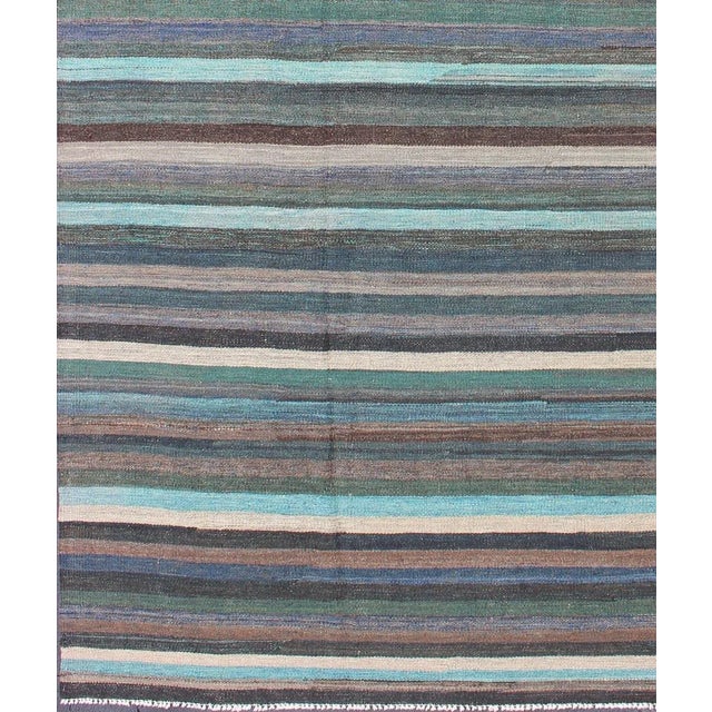 Contemporary 2020s Colorful Modern Striped Kilim in Unique Colors for Modern or Classic Rooms For Sale - Image 3 of 13