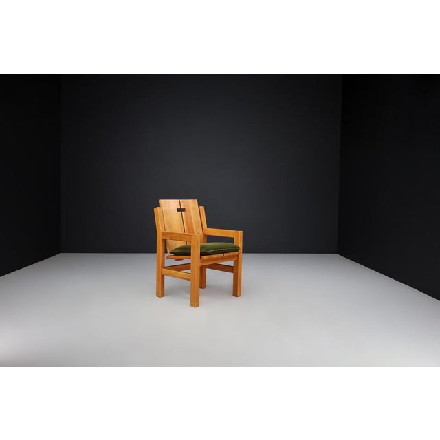 Wood Mid-Century Modern Elm and Green Velvet Upholstery Armchair, France, 1970s For Sale - Image 7 of 13