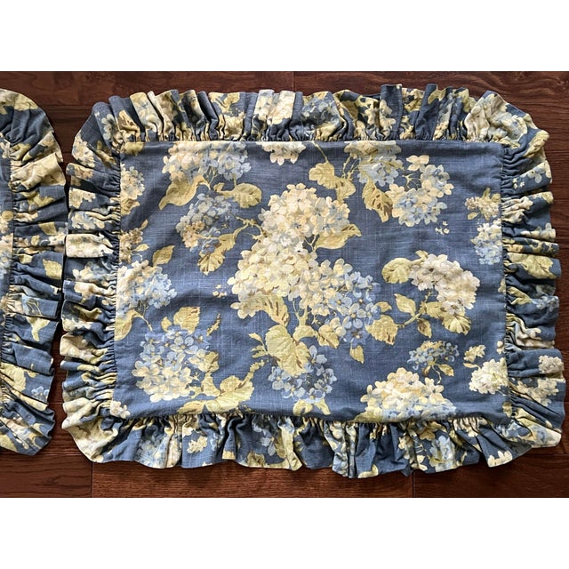 Pair of Waverly Chambray Blue Hydrangea Custom Pillow Shams For Sale - Image 4 of 12