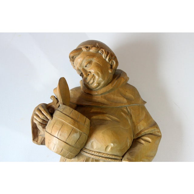 Mid Century Wooden German Sculpture "Monk With a Tankard" - Handcarved - Vintage From the 50s For Sale - Image 4 of 9