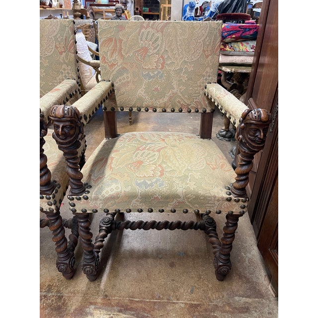 French 19th Century Louis XIII Barley Twist Open Arm Chairs For Sale - Image 3 of 10