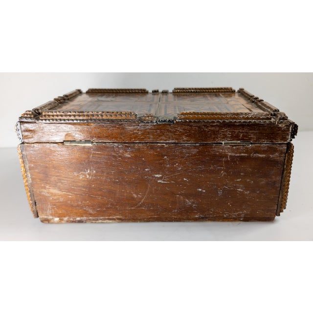 19th or 20th Century European Folk Tramp Art Marquetry Wood Box For Sale - Image 12 of 17