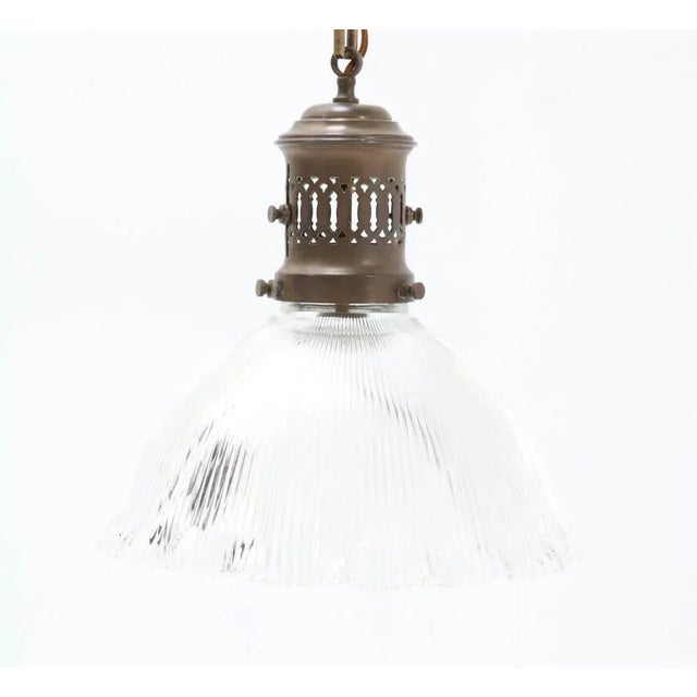 1940s Art Deco Holophane Glass Ceiling Pendant Lamp For Sale - Image 5 of 12