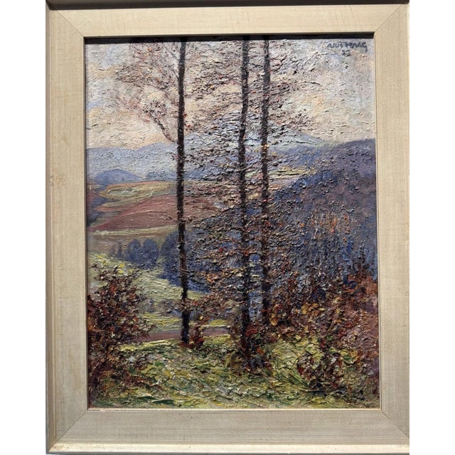 Arno Haag, Autumnal Low Mountain Landscape with Trees, Oil Painting on Canvas, in Very Good conditions. Designed 1920 to...