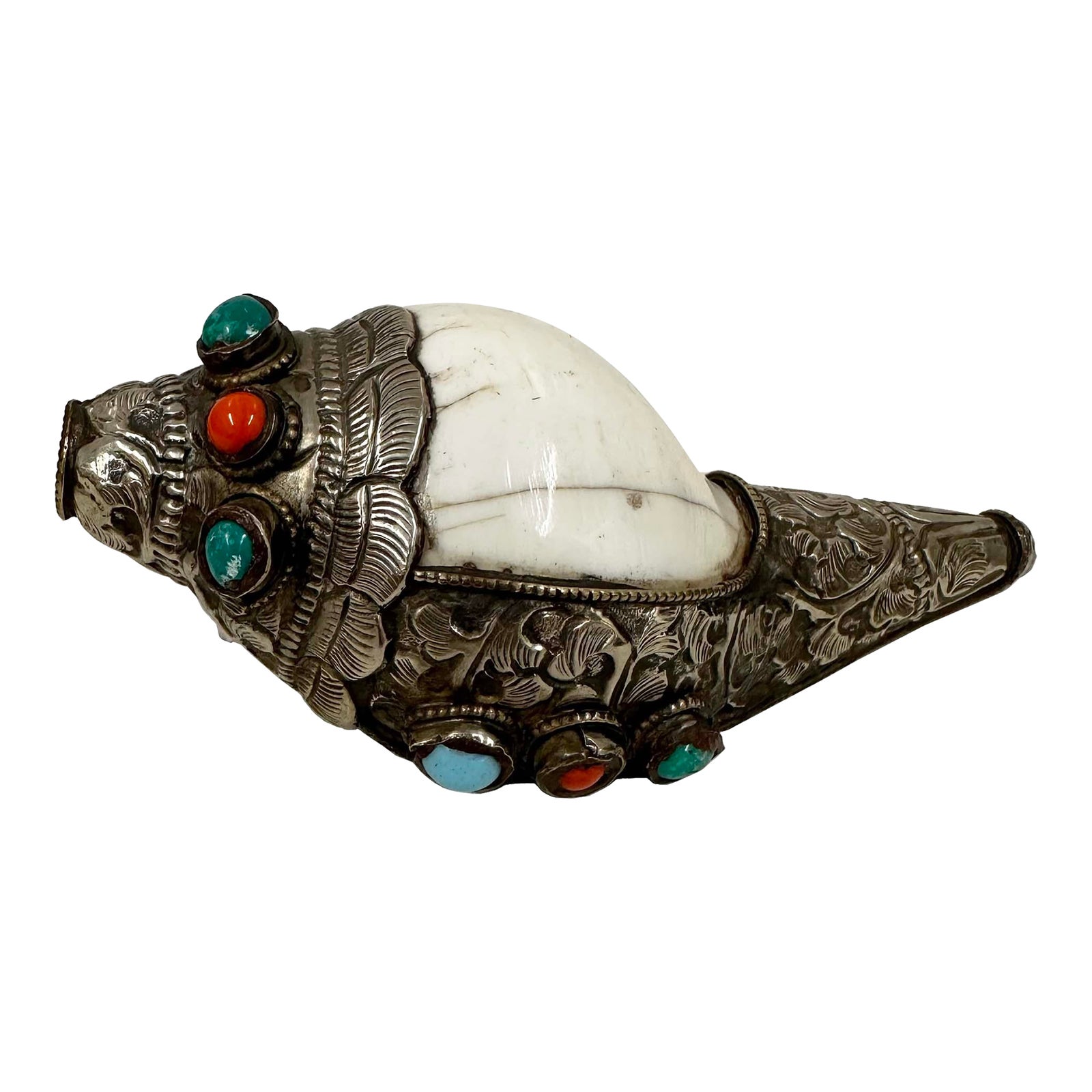 Mid-20th Century Tibetan Ritual Conch Shell Trumpet | Chairish