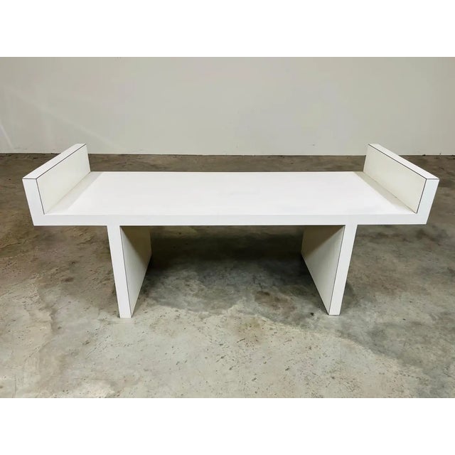 White Mid-Century Frank Lloyd Wright Style White Laminate Window or Entryway H Bench For Sale - Image 8 of 8
