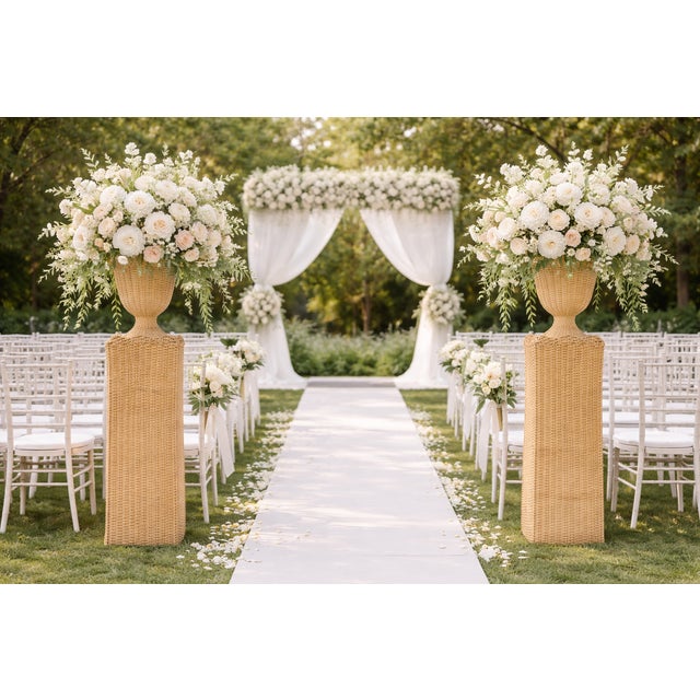 Traditional Square Scalloped Trim Wicker Pedestal For Sale - Image 3 of 4