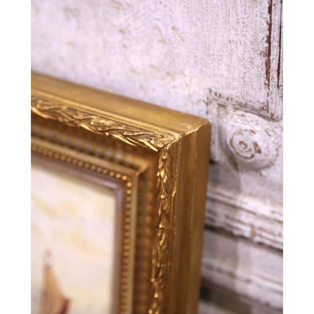 19th Century French Coastal Marine Oil on Canvas Painting in Carved Gilt Frame For Sale In Dallas - Image 6 of 8