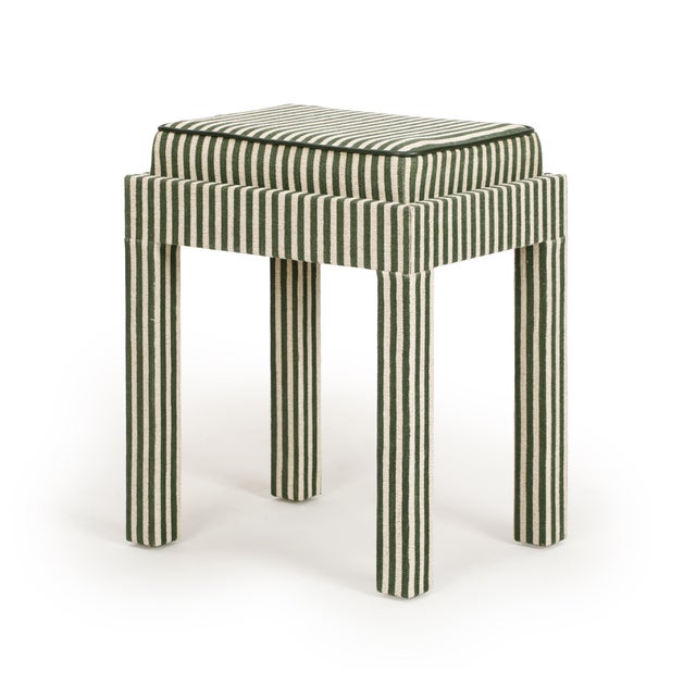 Boho Chic Kora Green Cotton Jute Stool For Sale - Image 3 of 5