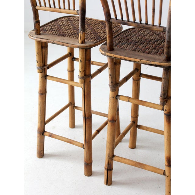 Mid Century Bamboo Bar Stools Pair For Sale - Image 10 of 12