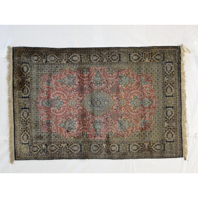 Textile 1970's Persian Silk Qum, 3'7" X 5'5" For Sale - Image 7 of 7
