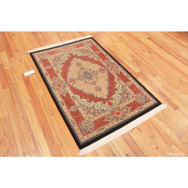 Gorgeous Small Scatter Size Fine Luxurious Floral Vintage Persian Silk Qum Rug, country of origin: Persian Rugs, Circa...