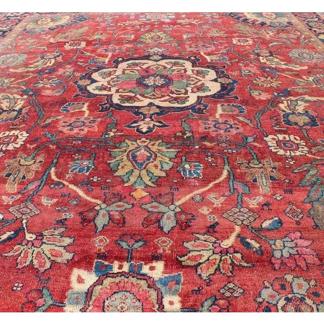 Textile Antique Persian Sultanabad Rug in Red, Blue, Green and Large Scale Florals For Sale - Image 7 of 13