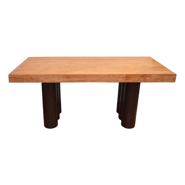 Andrianna Shamaris Cerused Teak Wood Table with Contrasting Coconut Wood Base For Sale