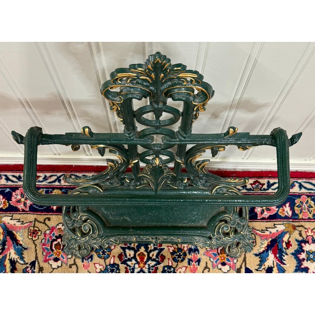 1920s Antique English Gilt & Painted Cast Iron Umbrella Stick Cane Stand For Sale - Image 5 of 16