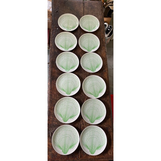 Ceramic Fitz and Floyd Green Seashell Plates - Set of 12 For Sale - Image 7 of 7