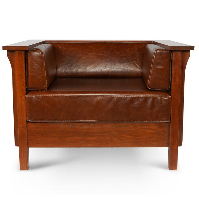 Mission Mission / Craftsman Cubic Panel Side Arm Chair - Chestnut For Sale - Image 3 of 3