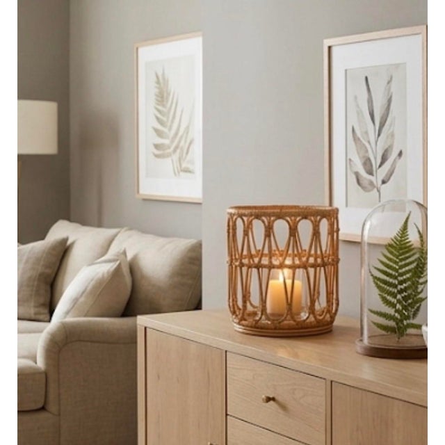 Vintage Woven Rattan & Glass Hurricane Candle Holder For Sale - Image 12 of 12