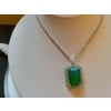 GIA Certified 8 Ct Natural Emerald Cut Emerald & Diamond Pendant, 14KWG Chain For Sale - Image 16 of 18