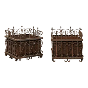 French Antique Wrought Iron Planters - A Pair