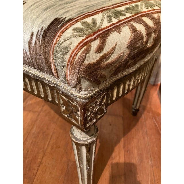 Textile 18th Century Italian Louis XVI Ivory Lacquer, Gilt and Ikat Damask Chairs, Set of 2 For Sale - Image 7 of 12