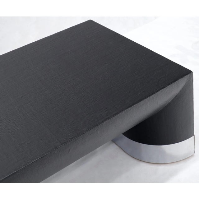 Mid 20th Century Large Black Lacquer Cloth Covered Chrome Base Rectangular Coffee Table For Sale - Image 5 of 11