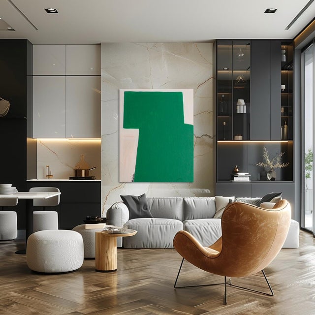 Bodasca, Green Minimalist Abstract, 2025, Canvas and Acrylic For Sale - Image 4 of 11