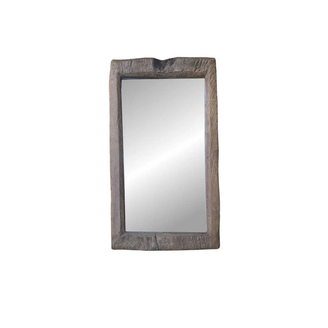 Wood Rustic Teak Wood Mirror With Age Related Patina & Markings Designed by Tiempo Furniture & Decor For Sale - Image 7 of 8