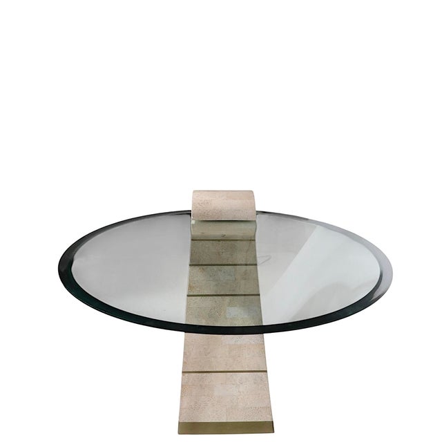 Karl Springer Post Modern Tessellated Horn Brass and Glass Side Table by Magnussen Home Circa 1990's For Sale - Image 4 of 12